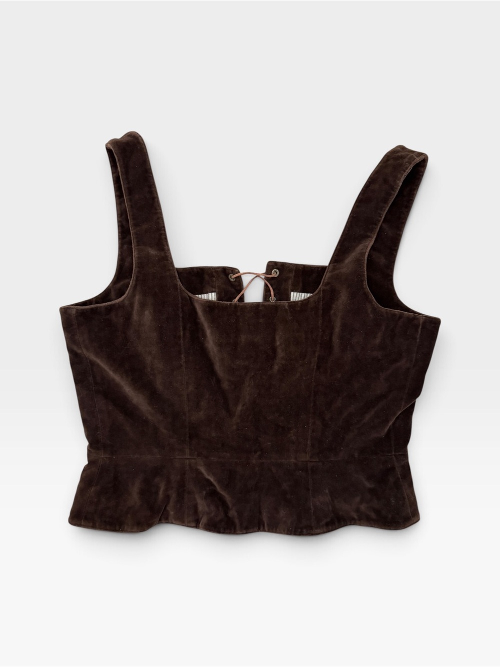 VTG RALPH by Ralph Lauren Chocolate Brown Velvet Leather Lace Up Sleeveless Top - Picture 2 of 5
